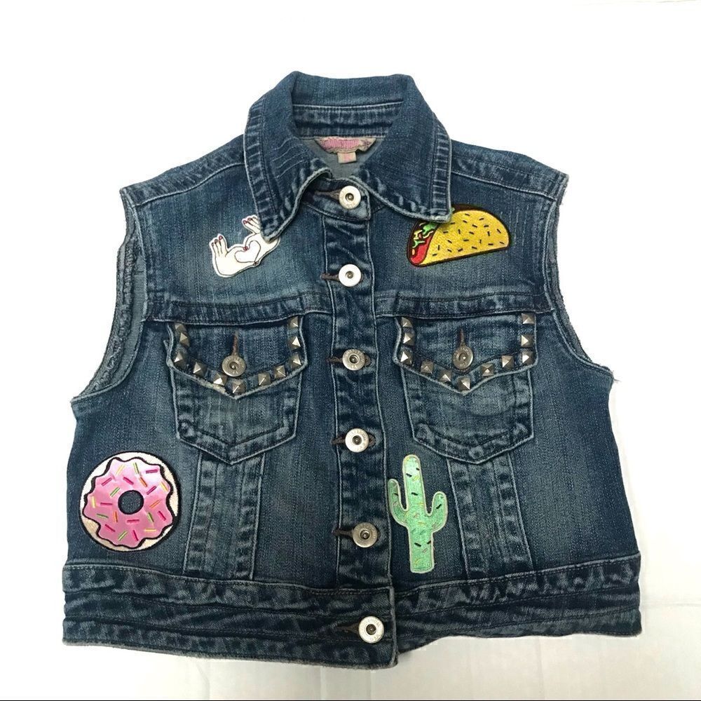 Bubblegum fun patch denim jean vest S‎